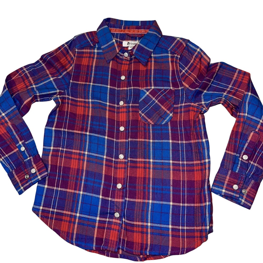 Tractr Kids‎ Blue Red Plaid Flannel Button Down Shirt XS 5/6 SAT4187C